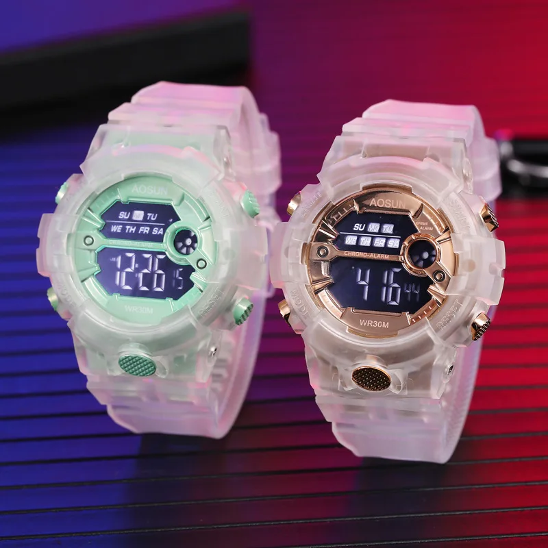 UTHAI CE35 Children Sport Watch for Girls Boys Teens Kid Digital Electronic Clocks Wristwatch Transparent Jelly Waterproof Swim