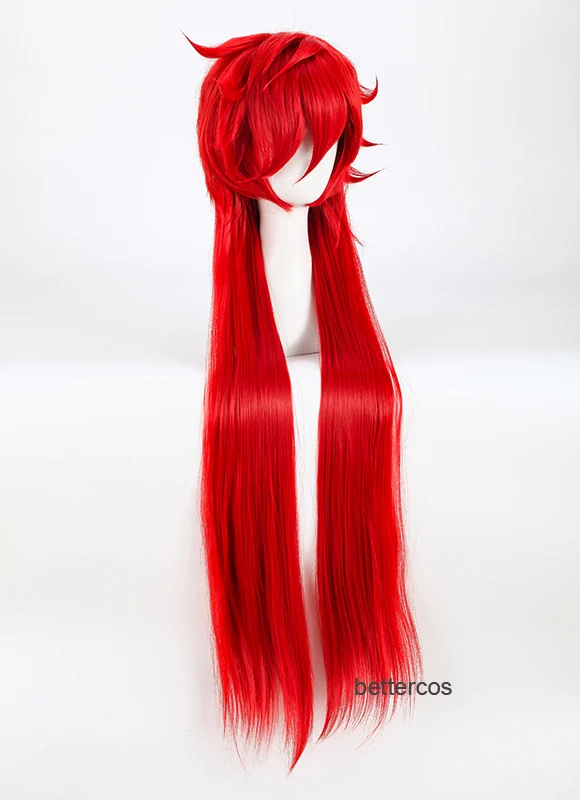 Kuroshitsuji Black Butler Grell Sutcliff Cosplay Wigs Red Long Straight Heat Resistant Synthetic Hair Wig + Wig Cap