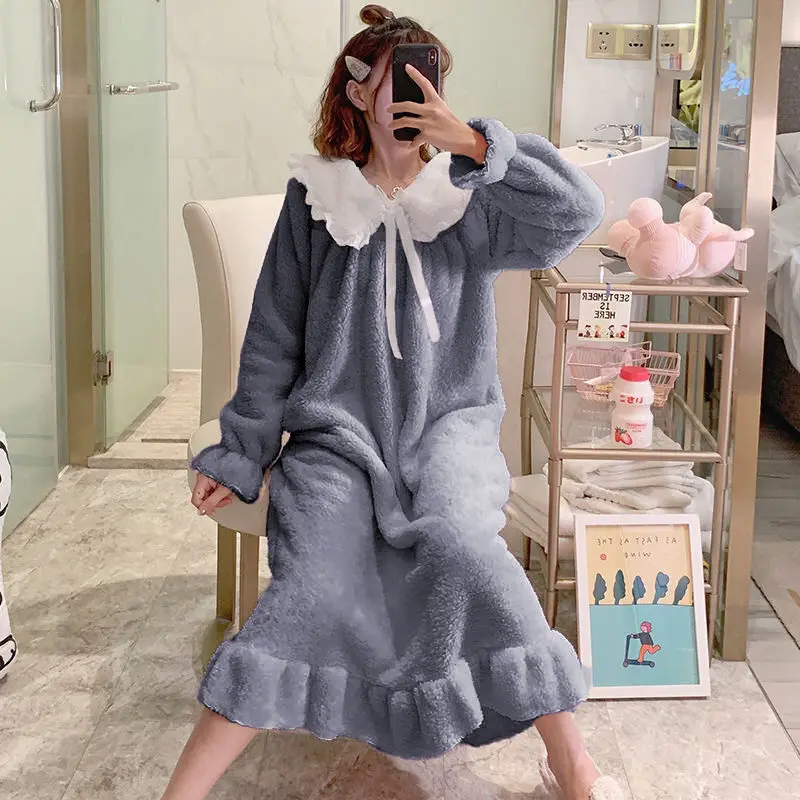 Nightgowns Women Thicker Aesthetic Princess Style Female Sleepshirts Warm Comfortable Ulzzang Sweet Simple Patchwork Stylish