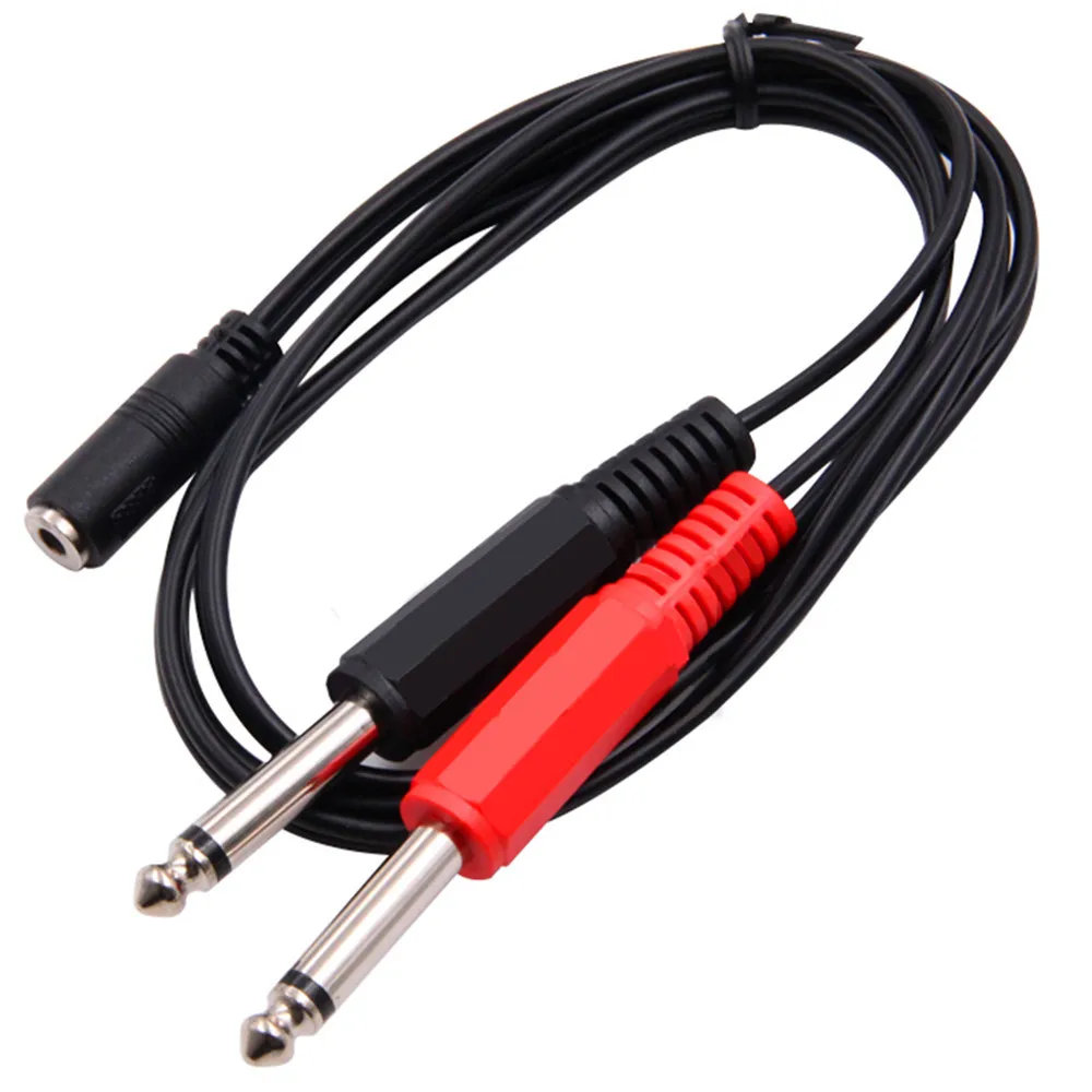 High Quality 3.5mm 1/8 inch TRS Stereo Female Jack to Dual 1/4 6.35mm Male Plug Mono TS Right Angle Audio Y Splitter Cable 1.5M