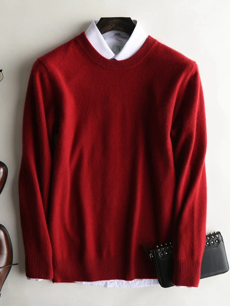 Top Grade Men Sweaters 100% Pure Cashmere Knitted Jumpers 2021 Winter Warm O-Neck 10Colors Male Clothes