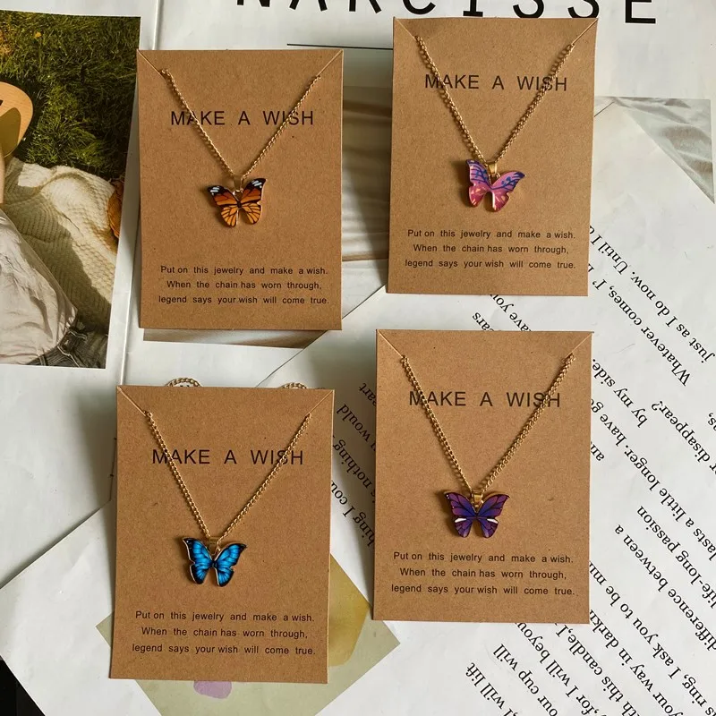 Fashion Women Necklace Korea Style New Butterfly Pendant Necklace Gift For Girl  Cute Lovely Neck Jewelry Wholesale Dropshipping