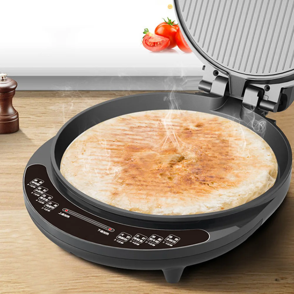 Elektrische Backform doppelseitige Heizung Suspension Typ Crepe Maker Pfanne Pfannkuchen Backen Maschine Pie Pizza Bratpfanne