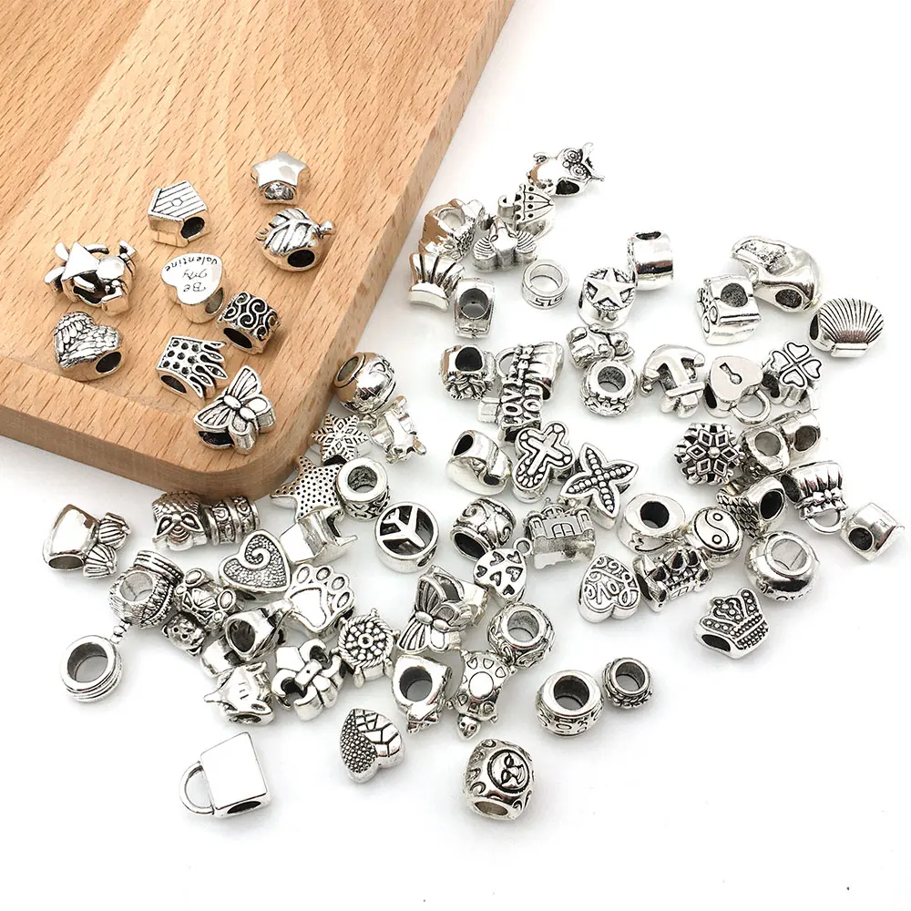 

Mix 55pcs 55 Styles Alloy European Large Hole Spacer Beads Charms for DIY Bracelets Necklaces Jewelry Making Findings