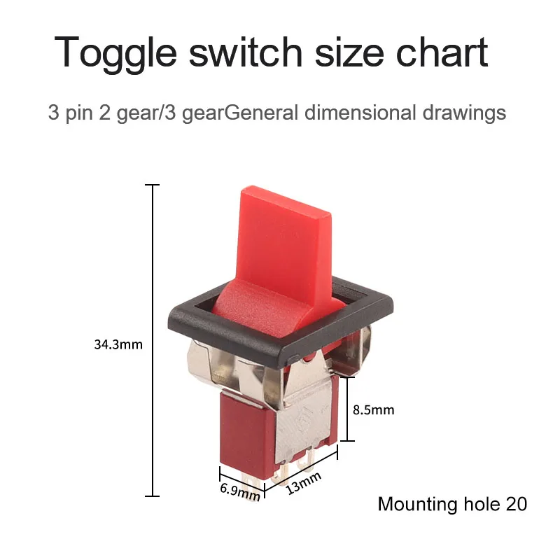 5pcs/Lot Mini Paddle Toggle Switch SPDT 2/3 Position Square Snap-in Panel Mount 5A125V 2A250V ON-ON ON-OFF-ON