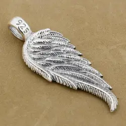 LINSION Angel Bird Wing Feather 2-Side 925 Sterling Silver Charms Pendant 8A008