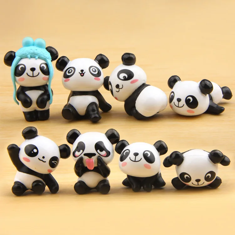 

8pcs/set Animal Panda Figure Desk Car Ornaments Q Version Cute Doll Model Fairy Garden Moss Miniatures Craft Decor Accessories