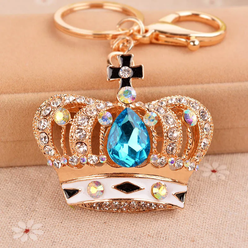 Creative Women Purse Bag Jewelry New Arrival Hollow Noble Crown Enamel Crystal Keychains Charm Novelty Items