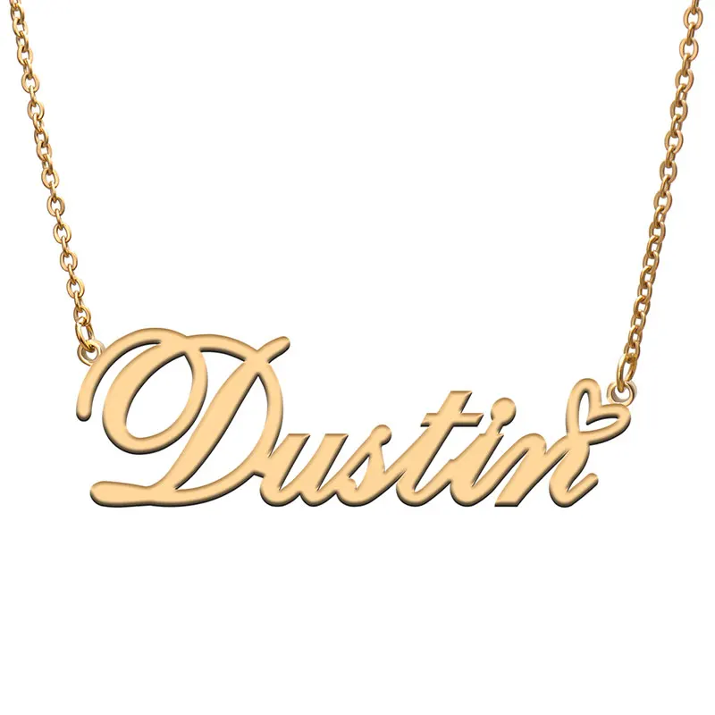 

Dustin Heart-Shaped Decor Name Necklace for Women Stainless Steel Personalized Jewelry Nameplate Pendant for Mom And Girls Gift