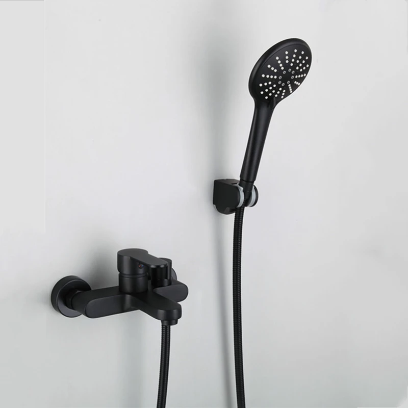 Black/Silver Brass Wall Mounted Shower Faucets Kit - Bathroom Shower Faucet Set with Switch Spray Head And Mixed Taps for Shower