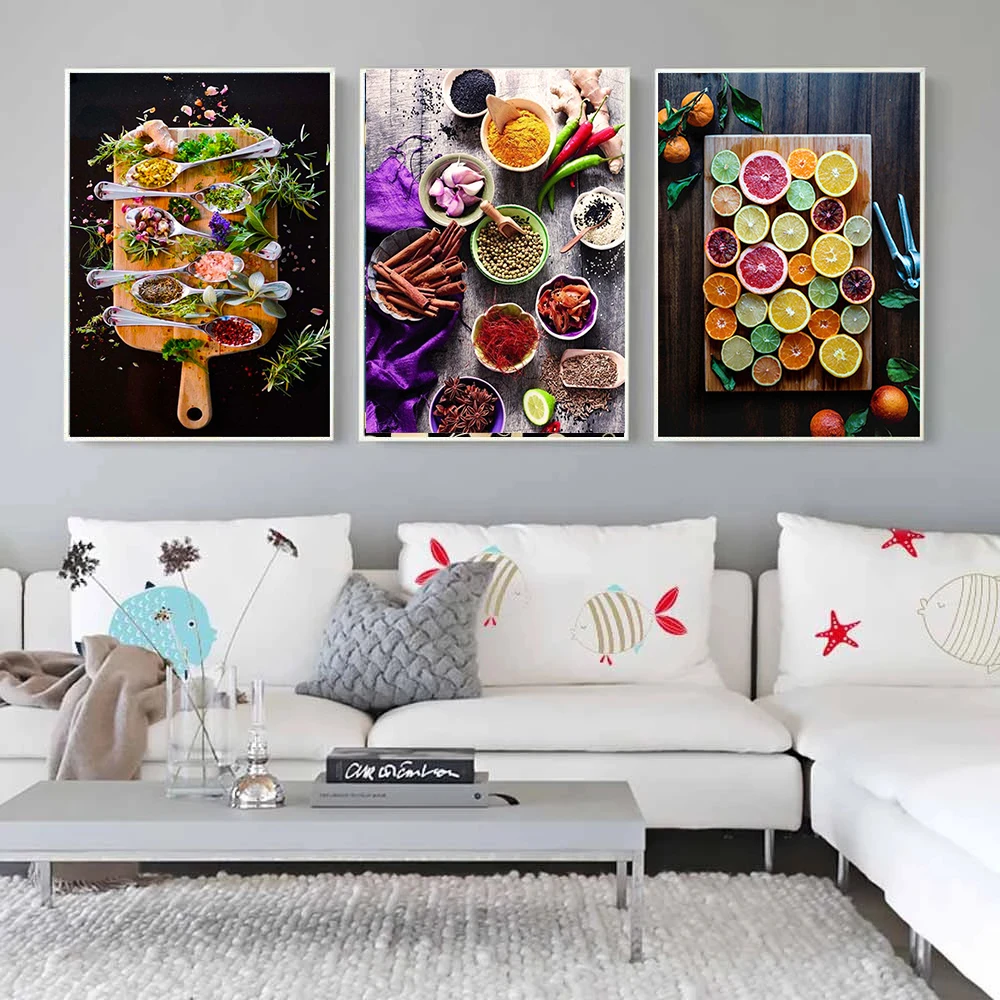 CHENISTORY 3PC Paint By Number Food Landscape  Drawing On Canvas Gift  Kits Spiced Seasoning Handpainted Painting Art Home Decor