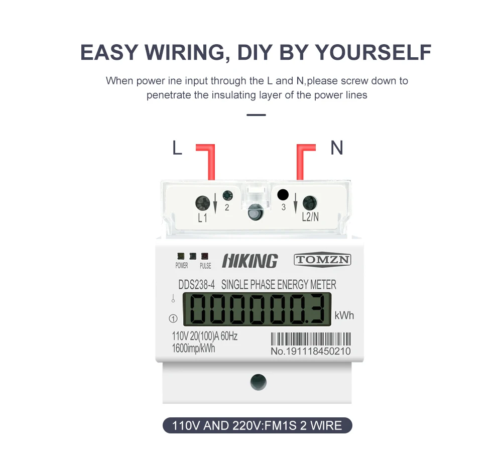 100A 110V 220V 50-60HZ LCD monofásico 2 cables 3 cables Din-rail kWh watt hora medidor de energía para América