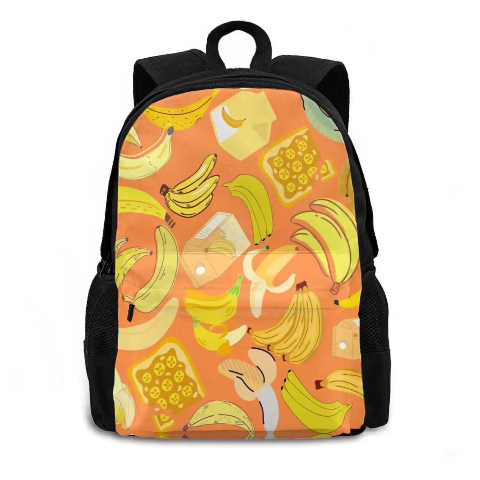 Cute Banana Design ( Orange ) Teen College Student Backpack Pattern Design Bags Bananas Fruits Tasty Yummy Sweet Cute Simple