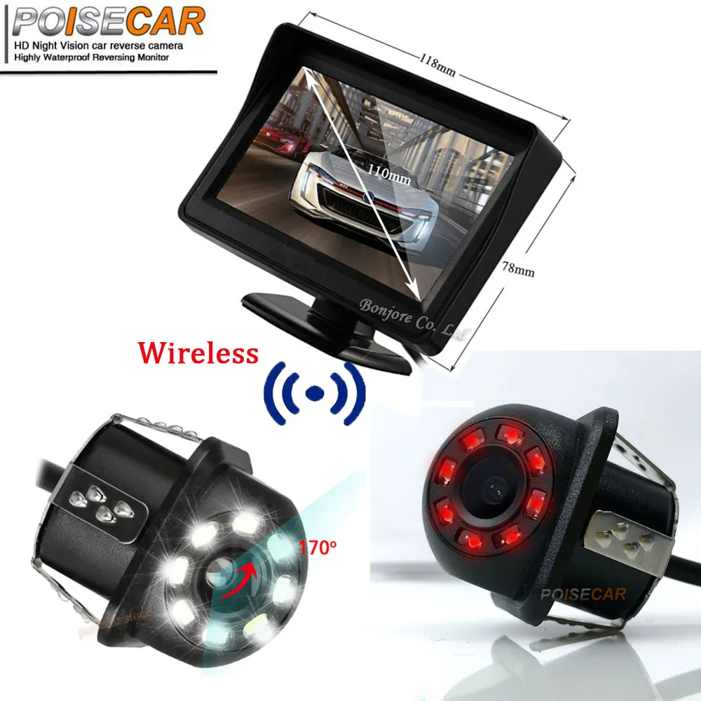 Wireless Color HD CCD Camera Car Display 4.3 Inch New Digital Screen 2 Channel Video Input DVD Player DC 12V / 24V