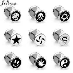 Punk Stud Earrings for Women Men Black Stainless Steel Cheater Faux Fake Ear Plugs Flesh Tunnel Gauges Tapers Stretcher Earring