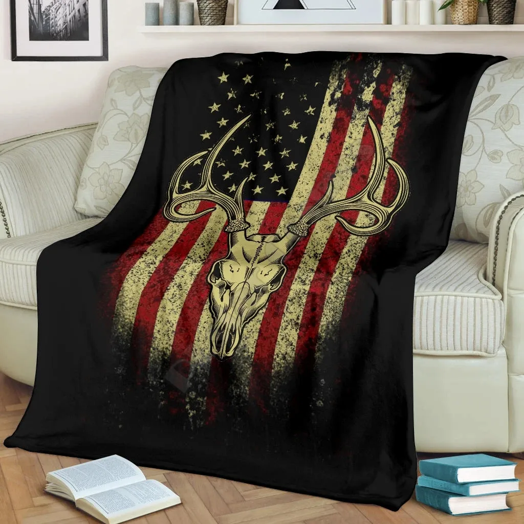 

Hunting Deer Flag 3d printed fleece blanket Beds Hiking Picnic Thick Fashionable Bedspread Sherpa Throw Blanket