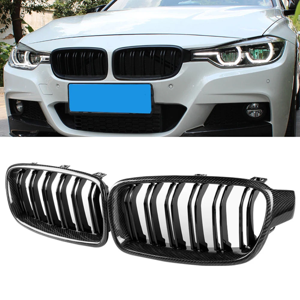 

1 Pair Carbon Fiber Double Slats Front Kidney Grille Grill For BMW 3 Series F30 F31 F35 320i 325i 328i 330i 2012-2018