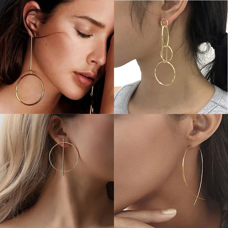 New Exaggerated Punk Drop Earrings for Women Big Circle Personality Female Ear Jewelry Gold Color Metal Earrings boucle