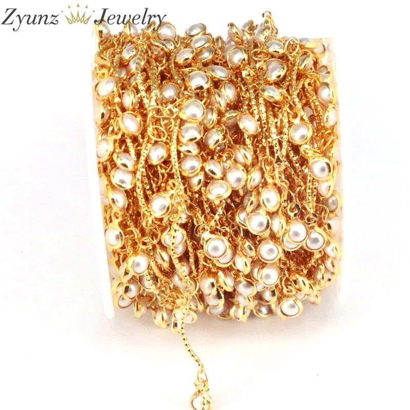 5 Meters, Pearl Bead Unique Chain, Gold-Plated Chain, Craft Supplies, Jewelry Findings, Brass Chain