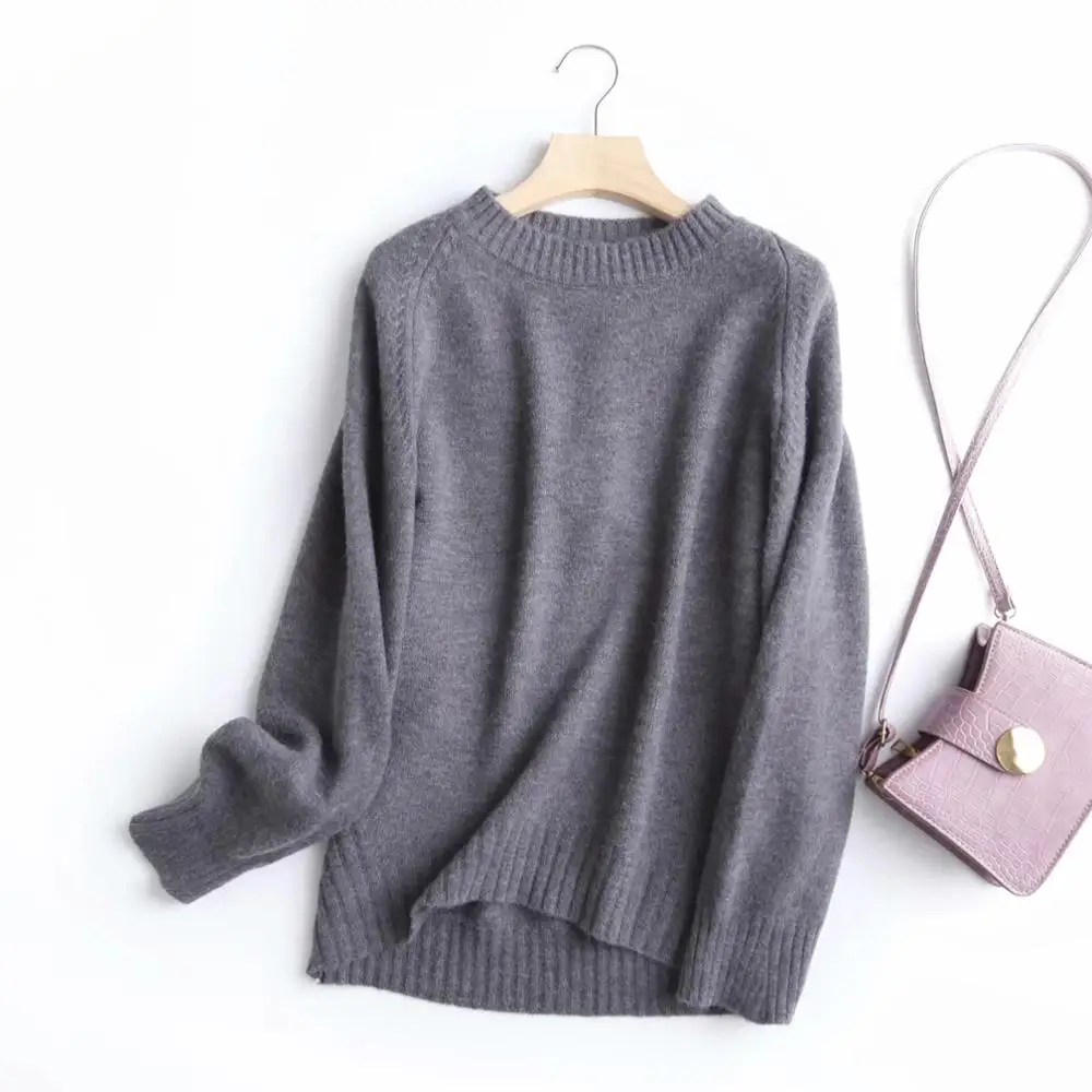 Maxdutti Winter Sweaters Women England Style Office Lady Fashion Simple Solid Wool Loose Casual O-neck Pull Femme Pullovers Tops