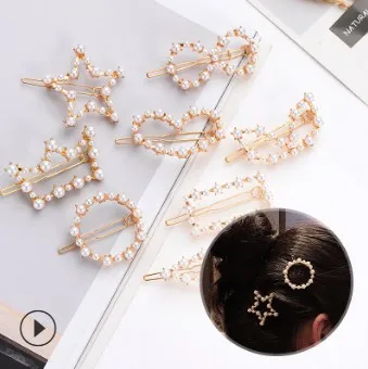 

120pcs/lot DIY Sliver Pearl Geometry Hair Clips Simple Retro Spring Side Hairpins Hair Care Styling Accessories Tools HA676