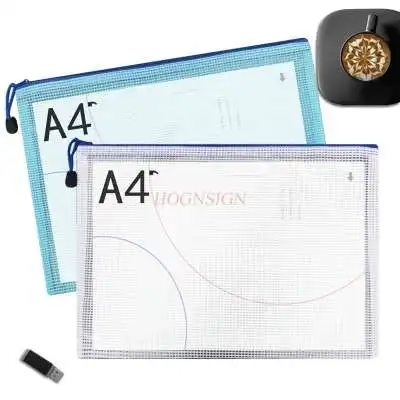 2 stücke A4 Transparent Dokument Tasche Grid Zipper Datei Kit Student Büro Liefert