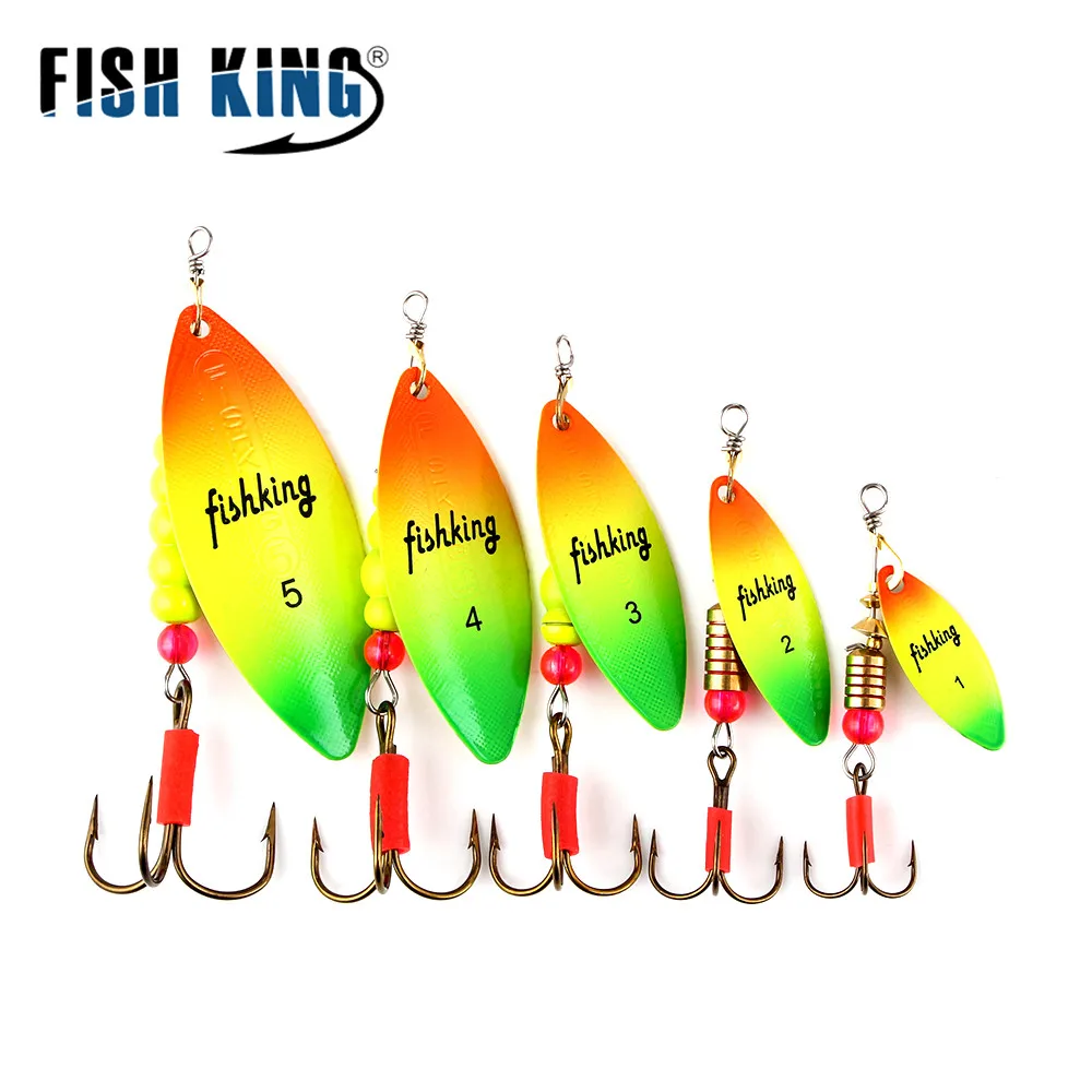 FISH KING 2 Color 0#-5# Hard Spoon Bass Lures Spinner Bait With Treble High Carbon Steel Hooks For Pike Fishing