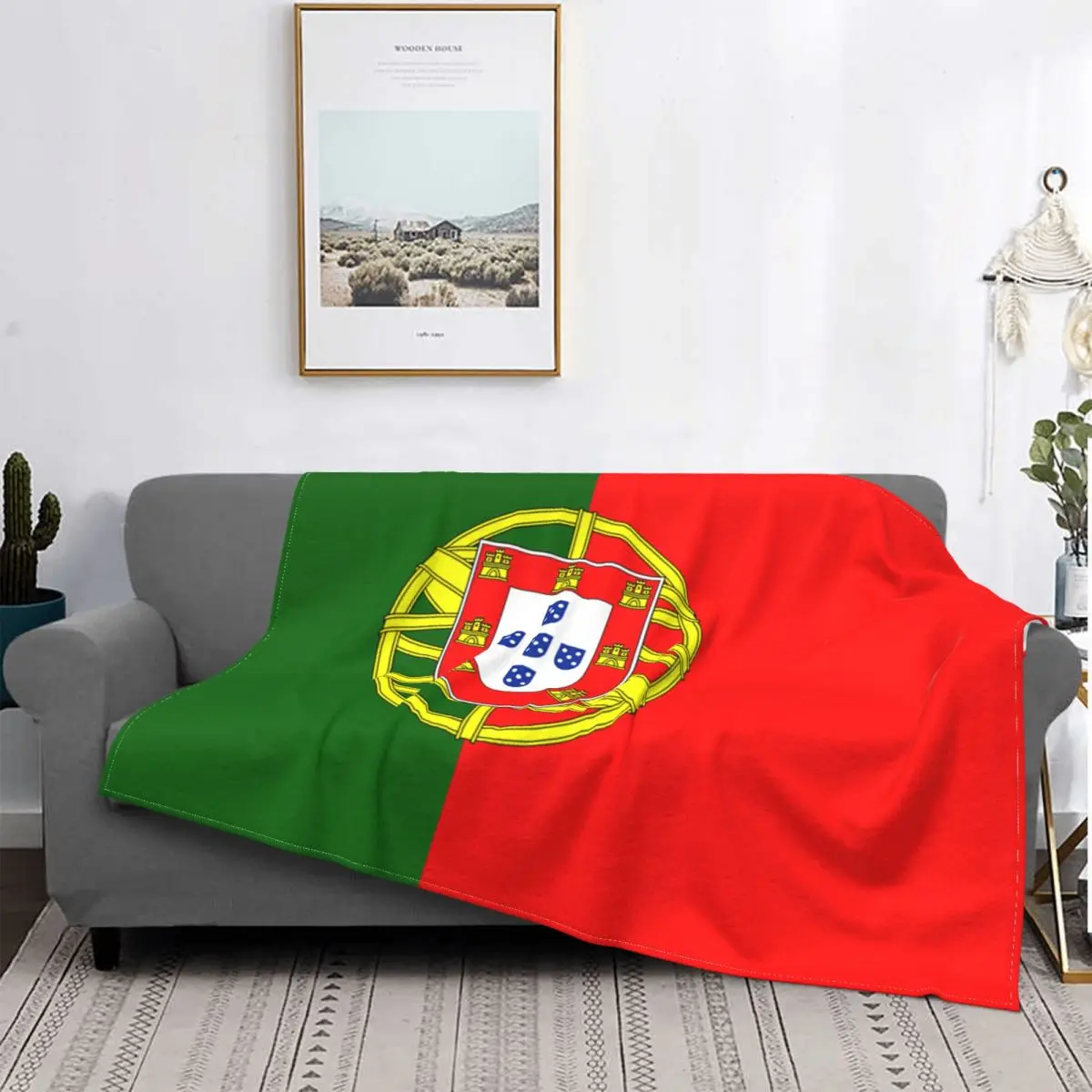 Current Flag Of Portugal Blanket Velvet Printed Breathable Warm Throw Blankets for Bed Outdoor Bedding Throws