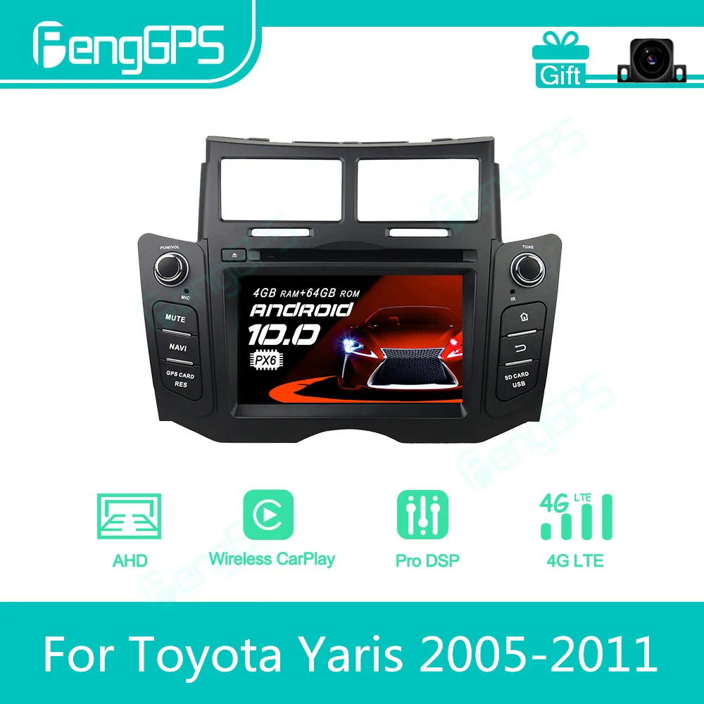 For Toyota Yaris 2005-2011 Android Car Radio Stereo Multimedia Player 2 Din Autoradio GPS Navigation PX6 Unit Screen Display