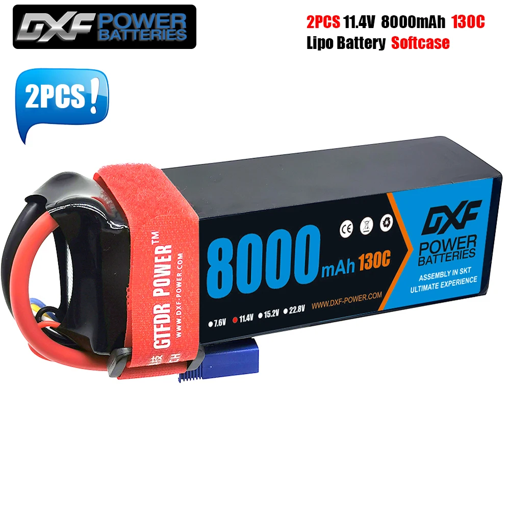 DXF 2PCS Akumulator Lipo 2S 3S 4S 7.6V 11.4V 15.2V 8000MAH 130C 260C HV Do 1/8 1/10 Buggy Truggy Truck Off-Road Boat four drive