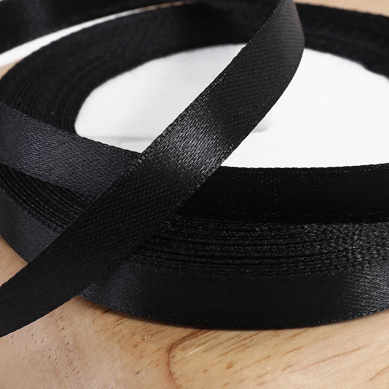 1 Stück 22 Meter/Rolle (6mm-50mm) Schwarzes Polyester-Satinband Schleifenband für Bastelarbeiten Hochzeit Weihnachten Party Handarbeit DIY Dekoration – Detail 2