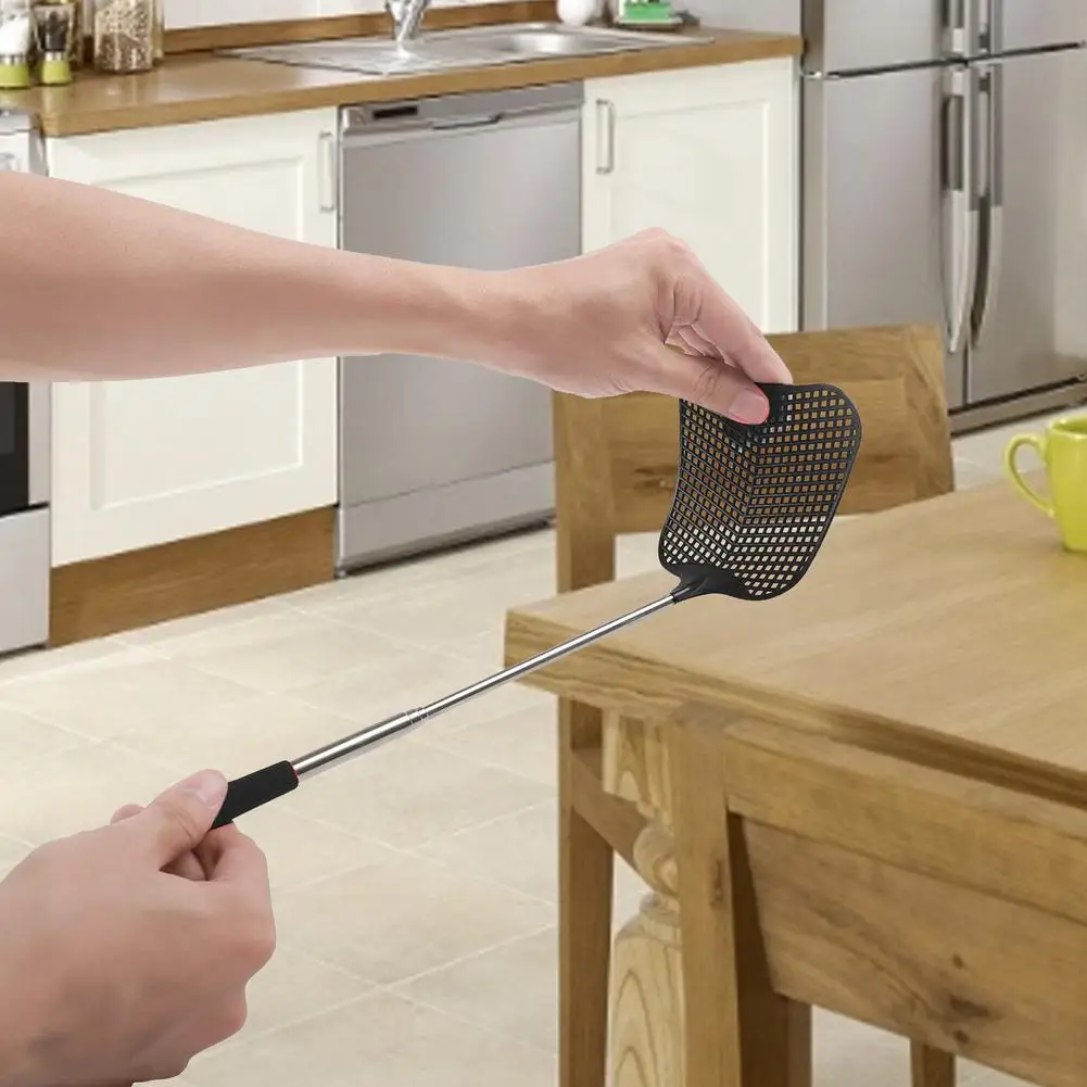 Extendable Fly Swatter Durable Telescopic Plastic Fly Swatter Retractable Flyswatter With Stainless Steel Long Handle