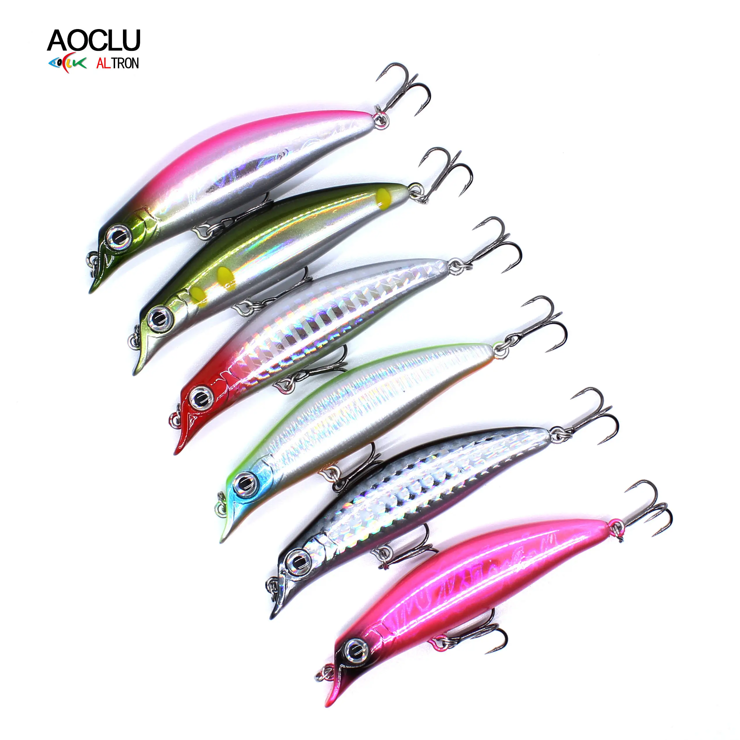AOCLU Topwater Hybird Swimmer 75mm 6.5g Hard Bait Minnow Stick Lure Bass Trout Boat Fishing UV Painting Glow In Water