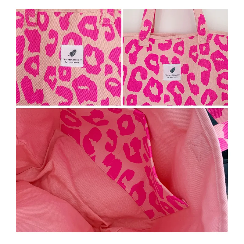 Pink Leopard Pattern Women Shoulder Bag Large Capacity Ladies Shopping Handbags Fashion Female Girls Travel Casual Tote 2021