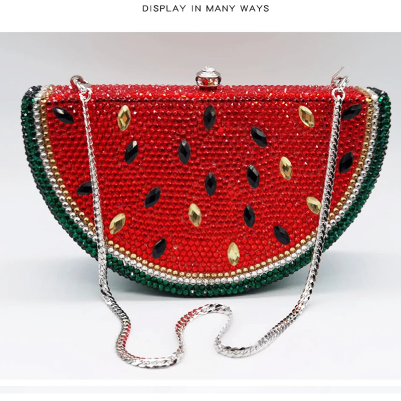 Watermelon Slice Women Crystal Clutch Evening Minaudiere Bags Party Cocktail Lades Diamond Purses And Handbags