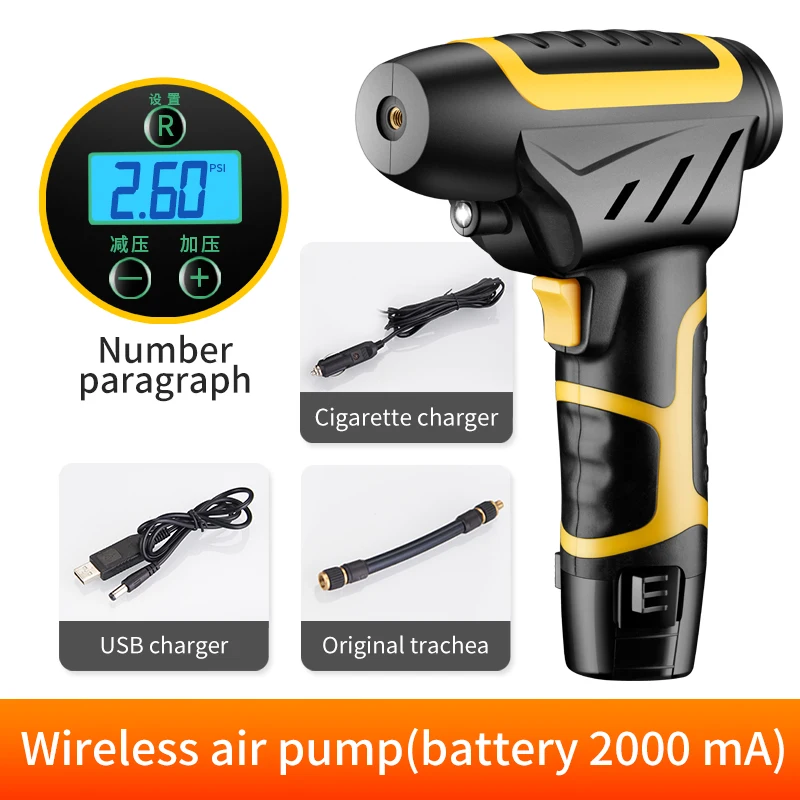 Car Accessories 120W Wireless Car Air Compressor Handheld USB Rechargeable Tire Inflator Digital Inflatable Pump Pressure Gauge