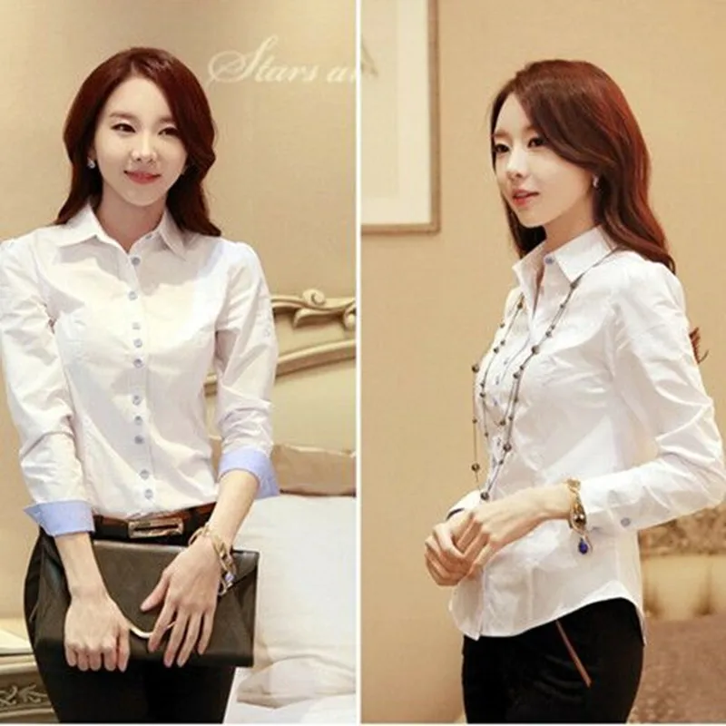 White Blouse Women Cotton Office Career Shirts Tops Fashion Casual Long Sleeve Blouses Women Business Shirt Size 5XL