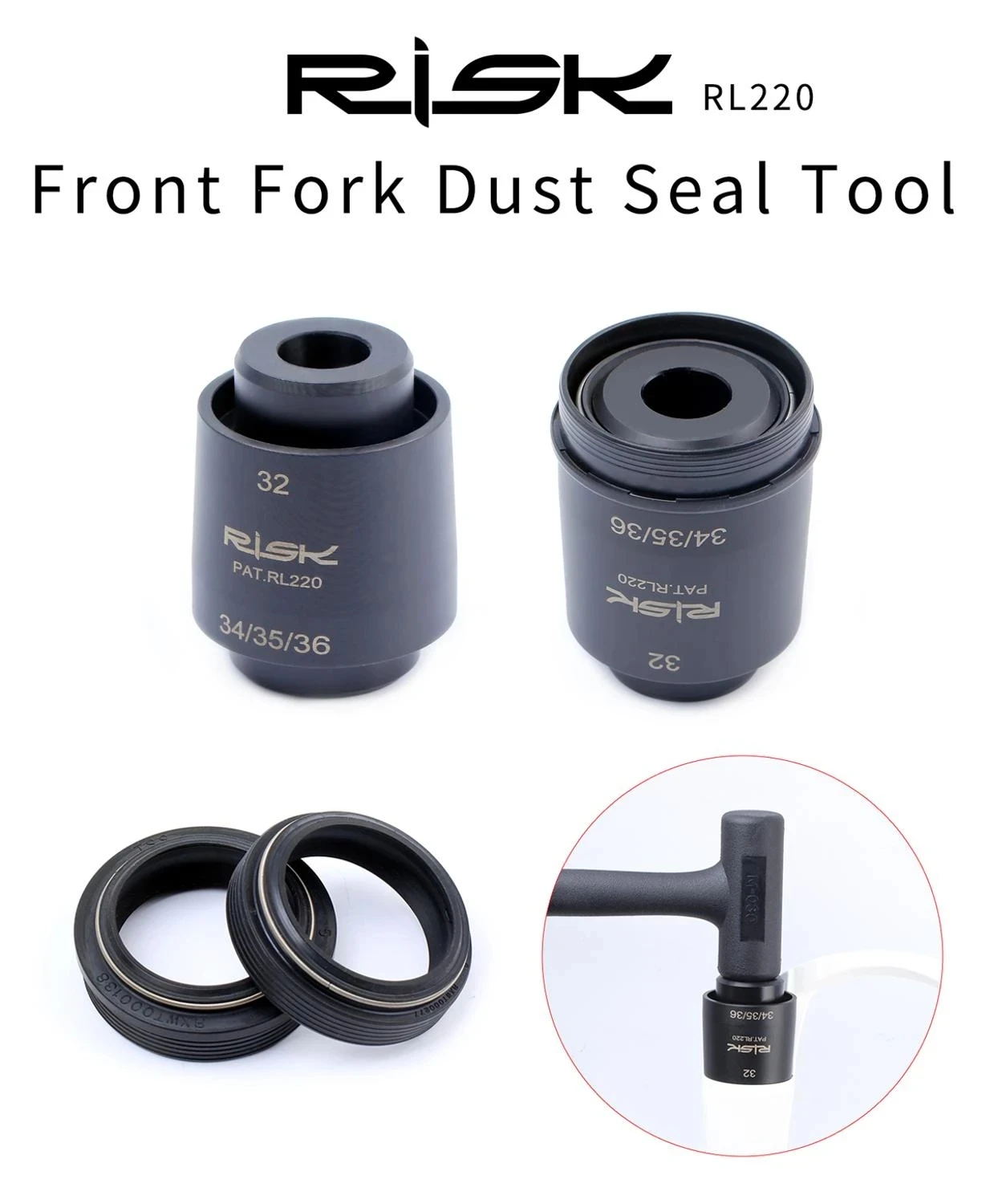 RISK Bicycle Fork Seal Driver Tool Kit Fork Seal Installation Tool for FOX 32/34/35/36mm Pipe Diameter Dual head Suspension Tool