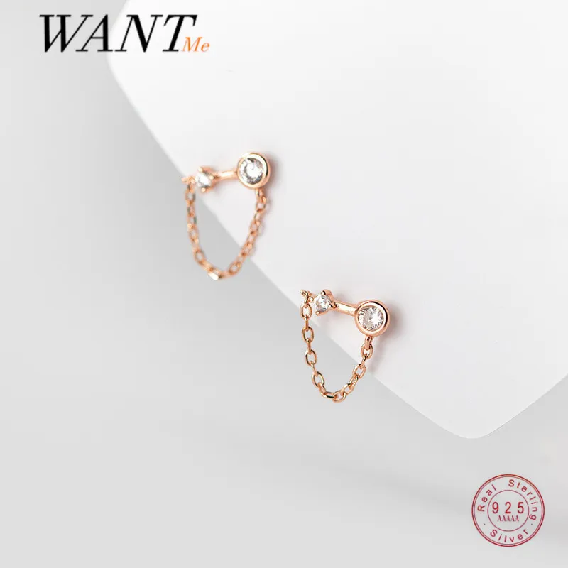 WANTME Asli 925 Perak Murni Rantai Punk Geometris Zirkon Anting Stud untuk Wanita Bohemian Menawan Pesta Perhiasan Hadiah 2021