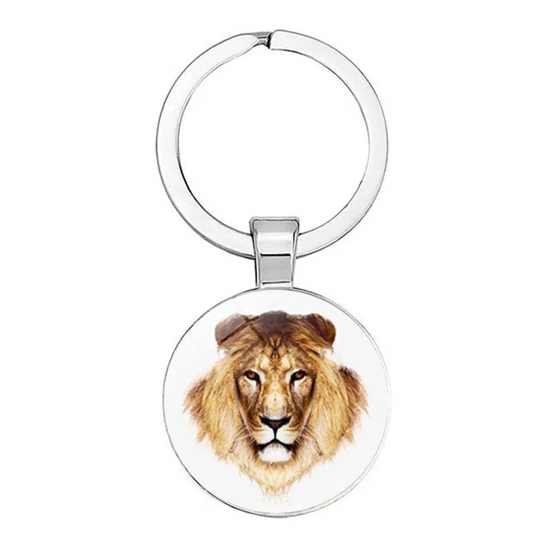 Personality Domineering Jungle Golden Lion King Fashion Keychain Keyring Jewelry Pendant Convex Glass Keychain