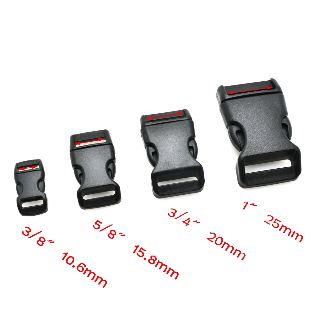 10 sztuk/opakowanie Piasticowa klamra zwalniająca z boku Zakrzywiona bransoletka 550 Paracord Obroża dla psa Pasek do plecaka Taśma 10 mm 15 mm 20 mm 25 mm