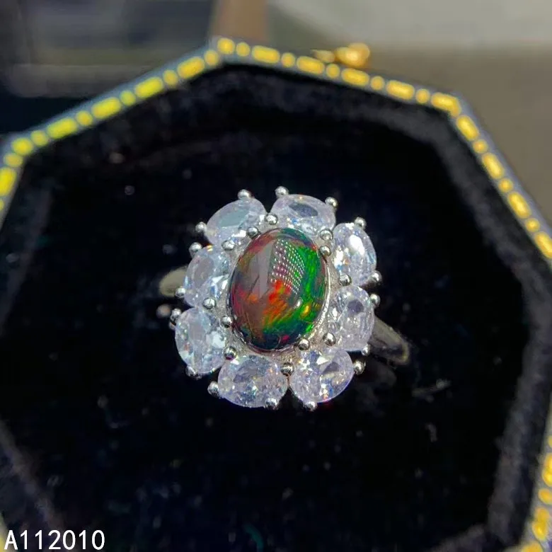 

KJJEAXCMY Boutique fine jewelry 925 sterling silver inlaid natural gem black opal new Female lady ring classic Support Detection