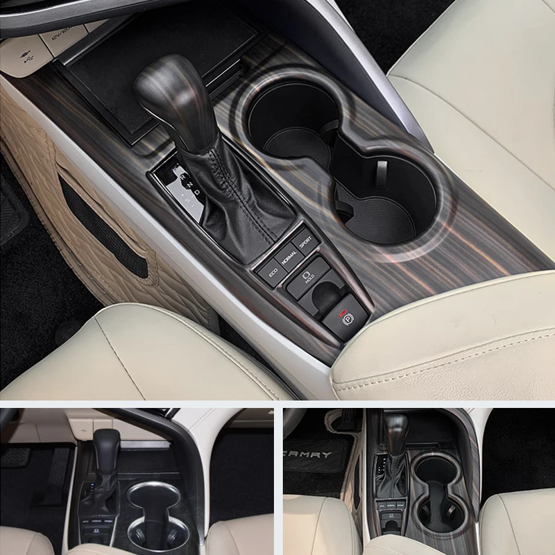 For Toyota Camry 2018 2019 2020 Instrument Console Gear Shift Panel Water Cup Cover Trims Car Interior Peach Wood Accessories