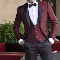 Abiti da uomo floreali di lusso per il ballo di fine anno 3 pezzi smoking da sposo festa banchetto moda maschile giacca gilet con pantaloni neri