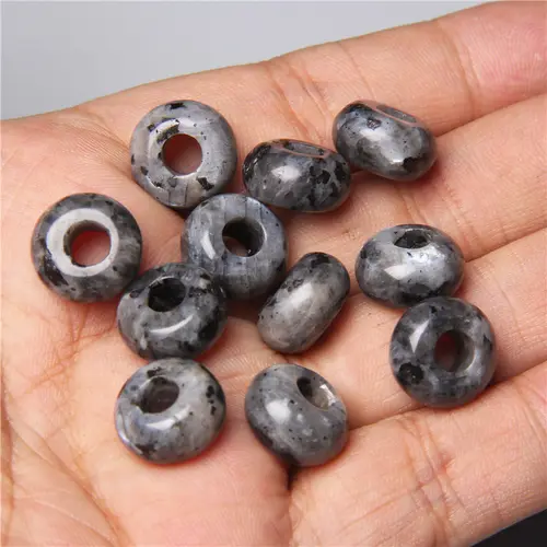 10pcs/Lot 8x14mm 5mm Big Hole Natural Round Jades Jaspe Stone Crystal Spacer Beads Charm Pendant For Jewelry Making Accessories - Image 6
