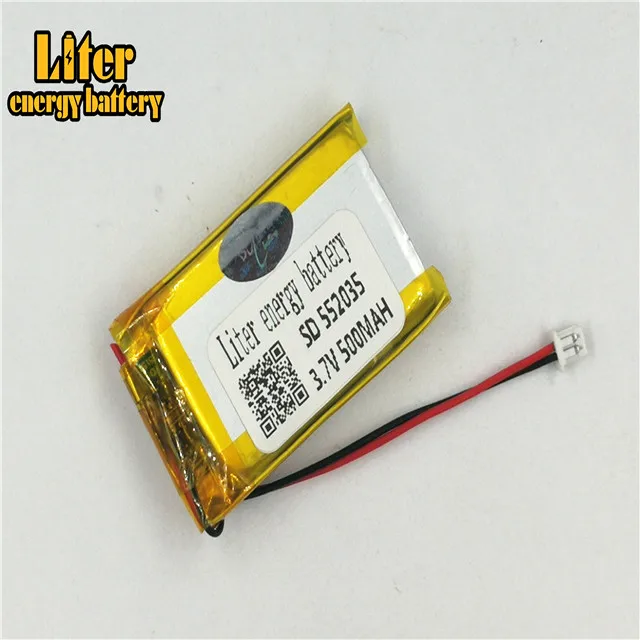 Batterie Lipo aste au lithium polymère, connecteur 2 broches, 1.25mm, 3.7V, 552035 mAh, 500mAh, MP3, MP4, MP5, petits jouets