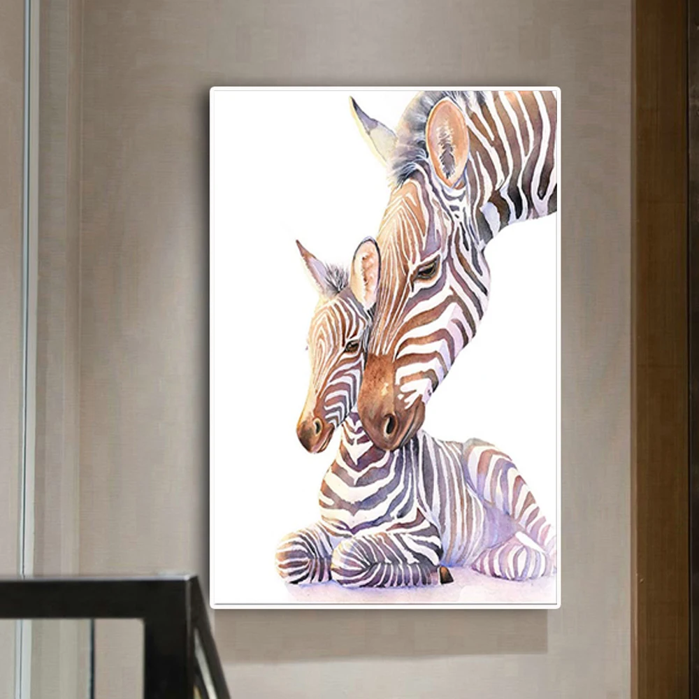 Nordic Canvas Art Painting Nursery Zebra Mother and His Child Animals Wall Art Poster Printing for Baby Children Room Home Decor