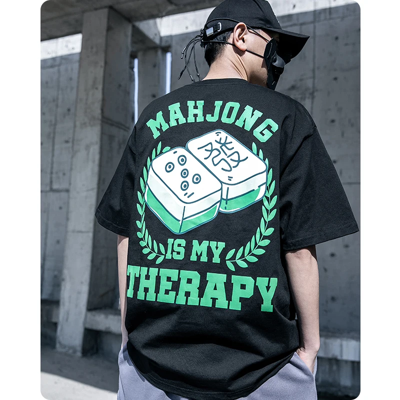 Cyberpunk summer T-shirt Chinese mahjong High street Men's clothes Harajuku Hip hop fashion oversized chic Gothic streetwear