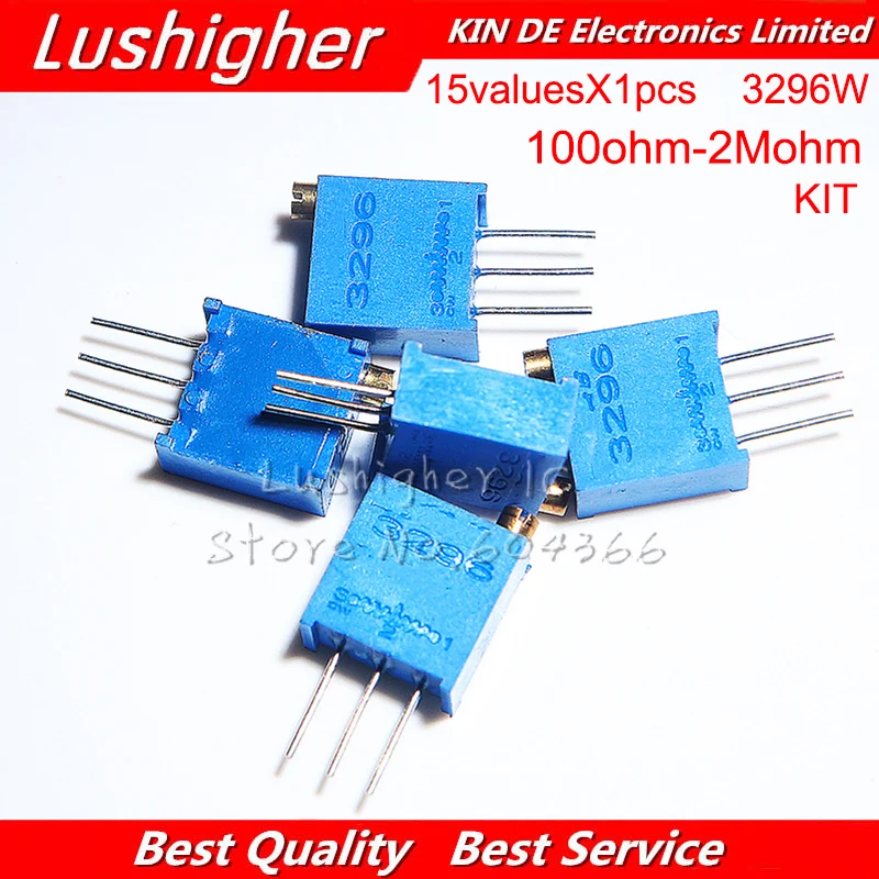 15valuesX1pcs=15pcs 100ohm-2Mohm 0.5W 3296 3296W Variable Resistors MultiTurn Trimmer Adjustable Precision Potentiometer Kit