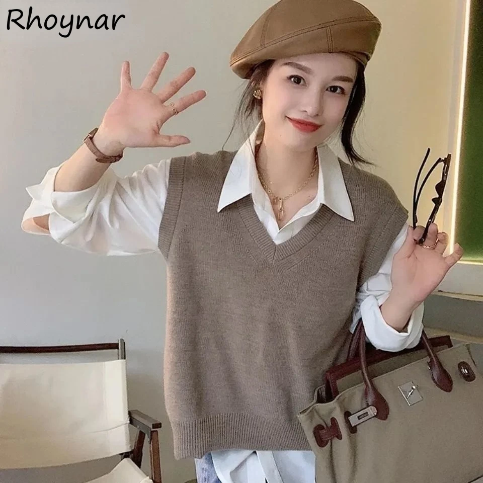 

Sweater Vests Women Solid O-neck Preppy Simple Design Split Sleeveless Casual Knitting Teens Leisure Spring Autumn Prevalent New